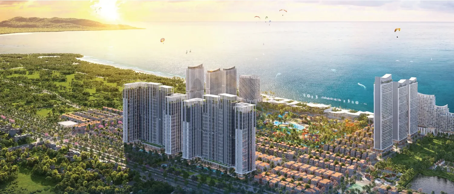 Phối cảnh cụm tháp căn hộ Beacon tại Blanca City, khối tháp mô phỏng hình ngọn hải đăng nhìn ra biển